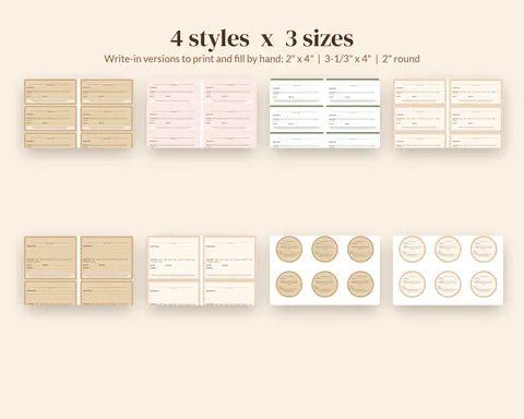 Four bakery label designs in 2x4, 3.33x4 and 2 inch round sizes